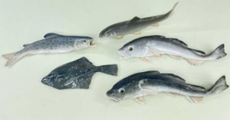 ROYAL COPENHAGEN FISH comprising two cod models numbered 457, trout numbered 369, trout numbered