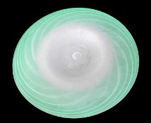 FINNISH STUDIO GLASS CHARGER, with opaque green swirling patterned outer rim, opaque glass centre