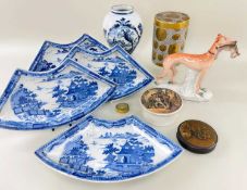 GRAYS POTTERY STOKE ON TRENT SALT JAR, decorated with gilt, tooled cartouches of shrubs, a bird, and