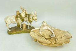 ROYAL DUX PORCELAIN FIGURE OF TWO STANDING DONKEYS, with marker's mark to base, impressed with 1111,