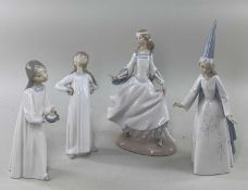 FOUR LLADRO FIGURES, 'Cinderella' (4828), 'Medieval Maiden' (0270), & two young girl at bedtime
