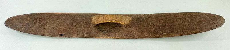 WESTERN AUSTRALIA ABORIGINE SHIELD, slightly bowed face, back & handle all incised with