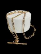 9CT ROSE GOLD FANCY LINK ALBERT CHAIN, with two clasps and T-bar, approx wt 9.3g Comments: longer