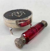 GEORGE V SILVER OVAL JEWLELLERY BOX, 1918, on four raised feet with inlaid tortoiseshell top,