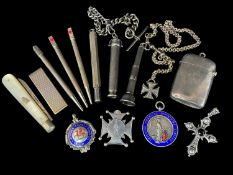 ASSORTED SILVER comprising three sterling silver bridge pencils, silver engine turned propelling