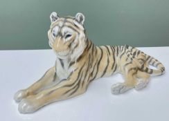 LARGE ROYAL COPENHAGEN MODEL OF BENGAL TIGER, in recumbent pose, model number '714', printed marks