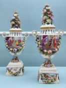 LARGE PAIR OF CARL THIEME (POTSCHAPPEL) PORCELAIN POT POURRI VASES, COVERS & STANDS, of urn form