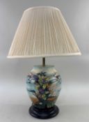 MOORCROFT POTTERY 'ISLA' PATTERN TABLE LAMP, designed by Rachel Bishop, 25cms high together with