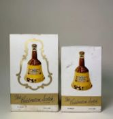 TWO RARE 1970'S WADE BELL'S WHISKY DECANTERS, one 6 2/3rds fl.ozs, one 13 1/3rd fl.ozs, both 70˚