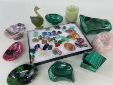 ASSORTED CRYSTAL SPECIMENS including quartz, malachite and other specimen bowls, together with a