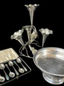 MIXED GROUP OF SILVER & PLATE, including George V silver pedestal fruit dish, Birmingham 1919,