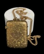 EDWARD VII 9CT GOLD VESTA CASE, Birmingham 1905, floral chased decoration, monogrammed cartouche