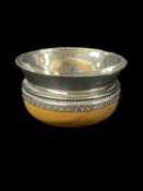 MODERN SILVER MOUNTED WOOD MAZER BOWL, Joseph Gloseter Ltd, Birmingham 1975, 12cm diam.