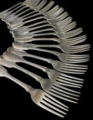 MATCHED EARLY 19TH CENTURY SILVER TABLEFORKS, fiddle & thread pattern, various dates and makers from