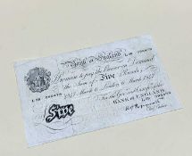 BANK OF ENGLAND WHITE £5 NOTE, Peppiatt, London 06 March 1947, serial No. L58 095478 Provenance: