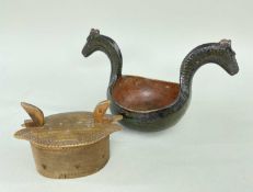 SMALL SCANDINAVIAN PAINTED & CARVED WOOD KASA, 18.5cms wide and small bent wood box, 10cms wide (