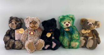 FIVE SMALL CHARLIE BEARS, with tags and accessories, including 'Lloyd', 'Sprout', 'Philip', '