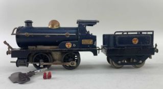 EARLY HORNBY 'O' GAUGE TIN PLATE CLOCKWORK No.1 LOCO & TENDER, No. 2710, 0-4-0 in LMS black livery