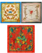 THREE LADIES SILK SCARVES comprising Richel of Paris equestrian example, Rochas of Paris musical