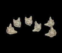 SET OF SIX MODERN SILVER FOX HEAD MENU HOLDERS, Birmingham, markers initials RS (6) Provenance: