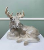 LARGE ROYAL COPENHAGEN MODEL OF AN ELK, in recumbent pose, model number '2813', printed marks to