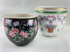 TWO CHINESE-STYLE PORCELAIN JARDINIERES, comprising French famille rose-style jardiniere, 37cm