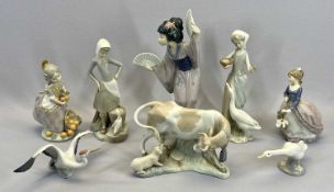 LLADRO ASSORTED FIGURES (8) - to include Oriental ladies, girls with ducks and a cow, 32cms the