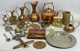 COPPER & BRASSWARE - an assortment, also, vintage geometry box, pewter plate, ETC