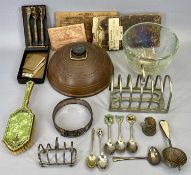 METALWARE - Birmingham silver hallmarked small toast rack, 9 x 9cms, another white metal toast rack,