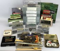 DIECAST MODEL MILITARY TANKS - on plinths in perspex cases (8), also other diecast vehicles, boxed