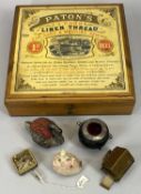 VINTAGE COTTON REEL STORAGE BOX, labels to exterior and interior for Paton's 3 Cord Linen Thread For