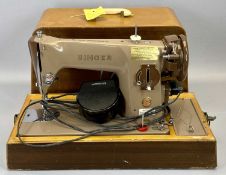 MID CENTURY TYPE SINGER SEWING MACHINE in a wooden case