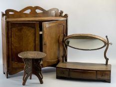 TWO DOOR SMOKER'S CABINET, 60 x 58 x 17cms and a swing dressing table mirror with three base drawers