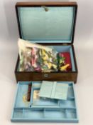 ROSEWOOD WORKBOX - with fitted interior and haberdashery contents, 12 x 30 x 23cms