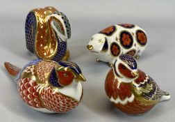 ROYAL CROWN DERBY PAPERWEIGHTS (4) - a pig, a garden bird, a pheasant and a serpent (only one with