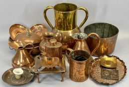 COPPERWARE - interesting embossed Newlyn type copper tankard, 14cms H and an assortment of other old