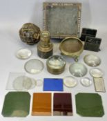 BRASS THREE FOOTED SENSOR, 14cms diameter, an old tin for Jacob & Company's Biscuits, vintage