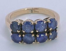 14CT GOLD & SAPPHIRE EIGHT STONE RING - size M, 2.6grms