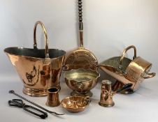 COPPER WARE - excellent swing handle helmet coal scuttle, 35cms H (handle down) x 47 x 33cms,