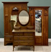 ANTIQUE MAHOGANY & PINE BEDROOM FURNITURE - single door wardrobe with mirrored door wardrobe, the