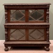 VICTORIAN MAHOGANY TWO-TIER DISPLAY CABINET - with two over two glazed doors on bun feet, 124cms