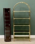 MODERN DISPLAY FURNITURE - slim glass cabinet, 172cms H, 32cms W, 32cms D and a brass effect domed