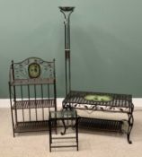 METAL FURNITURE - Long John coffee table, 51cms H, 96cms W, 50cms D, open three shelf bookcase,