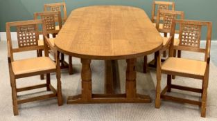 WORKSHOP OF ROBERT `MOUSEMAN` THOMPSON (KILBURN) SUBSTANTIAL ADZED OAK 9FT REFECTORY DINING TABLE