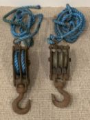 HEAVY DUTY TACKLE BLOCKS (2) - one double wheel and one triple