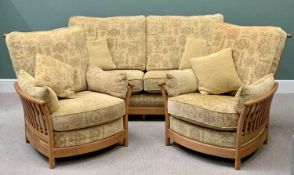 ERCOL LIGHT WOOD 3 PIECE LOUNGE SUITE - comprising sofa, 97cms H, 190cms W, 60cms D and a pair of
