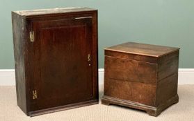 19TH CENTURY OAK BOX SEAT COMMODE - 50cms H, 52cms W, 43cms D, and a similar period single door