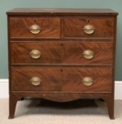 CIRCA 1900 MAHOGANY CHEST OF TWO SHORT OVER TWO LONG DRAWERS - with brass oval plates and drop