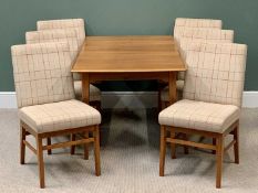 MID CENTURY TYPE TEAK EXTENDING DINING TABLE & 6 CHAIRS - labelled 