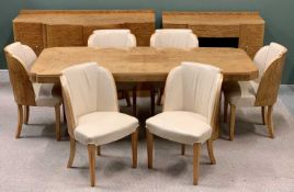 SUPERB ART DECO MAPLE VENEERED NINE PIECE DINING SUITE comprising dining table, quarter veneered